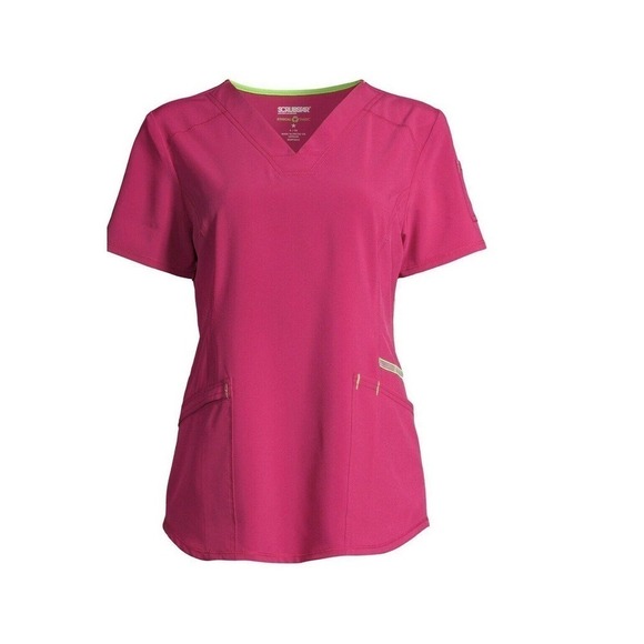 ScrubStar Women’s sz L Wild Raspberry Active V-Neck Nurse Medical Scrub Top NWT - Picture 1 of 7
